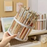 360? Rotating Brush Holder - Glazed Plastic Insert Stand, Suitable For Art Brushes, Pens, Makeup Tools - Space-Saving White Desktop Accessory - Image 4