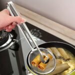 Stainless Steel Kitchen Strainer Spoon & Tongs - High-Temperature Resistant, Perfect For Frying Foods