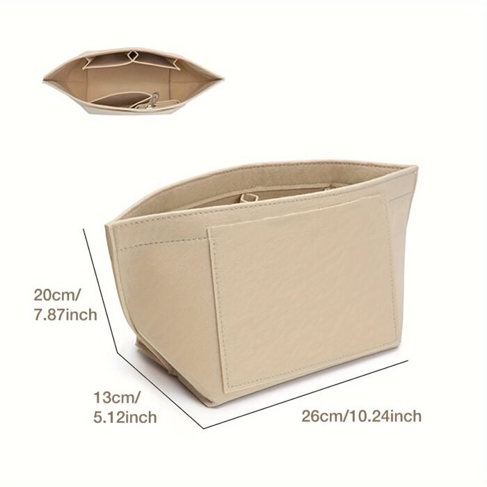 1Pc Felt Insert Bag Organizer, Portable, Casual Style, Fabric Soft Smooth Felt, Large Capacity With Multiple Pockets, Durable Metal Zipper, With Random Printing, For Women'S Tote Handbag, Cosmetic Travel Purse - Image 4
