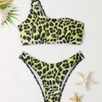 Chic One-Shoulder Leopard Print Bikini Set For Women - High Stretch, Non-Transparent Swimwear With Asymmetrical Design