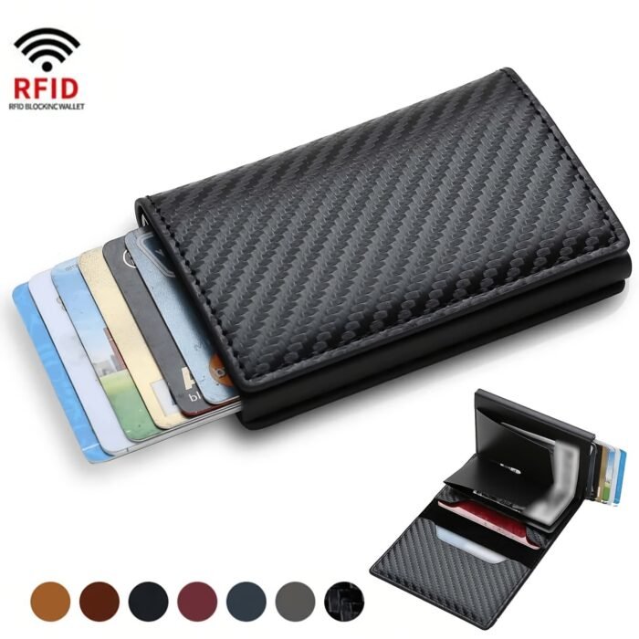 1Pc Men'S Ultra-Thin Rfid Blocking Wallet - Sleek Black Faux Leather Card Holder With Side Push Function, Perfect For Id, Driver?S License & Credit Cards, Ideal Gift For Thanksgiving, Christmas, Valentine?S Day, Everyday Carry Wallet | Sleek Design | Durable Wallet, Card Holder Wallet - Image 2