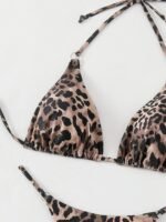 2Pcs Set Women'S Leopard Print Bikini, Polyester And Elastane Knit Fabric, High Stretch, With Lace-Up Details - Image 5