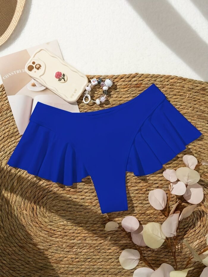 Chic Blue Low-Rise Swim Skirt With Side Ruffle Detail - Stretchy Nylon/Elastane Blend, Machine Washable, Perfect For Poolside Fashion - Image 1