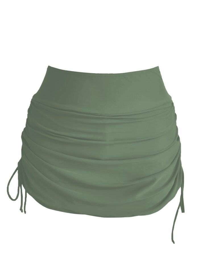 Drawstring Ruched Black Swim Skorts, Plain High Stretch Swimming Bottoms, Women'S Swimwear & Clothing - Image 6
