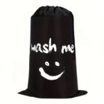1-Pack Large Travel Laundry Bag With Wash Me Print - Durable Nylon Multi-Functional Organizer For Clothes, Towels & Bedding - Machine Washable & Dry Cleanable (Black & Turquoise), Portable Washing Bag, Easygrip Handle - Image 5