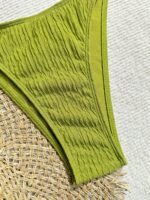 Elegant Women'S Solid Green Halter Bikini Set - Textured Fabric, High-Waisted Two-Piece Swimsuit With Tie Detail, Machine Washable, High Waisted Bikini Set - Image 5