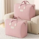 1Pc Youfen Pink Polyester Blend Quilt Storage Bag With Zipper Closure - Portable Travel Organizer For Dorm, Clothes, Shoes & Accessories, Durable & Lightweight Design For Home, Office, Travel, Quilt Storage Bag, Dorm Room Organizer, Stylish Organizer, Sturdy Handles