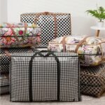 1Pc Vintage Fabric Foldable Storage Bag, Dark Brown, With Strong Zipper And Handle, Space-Saving, Heart Leaf Brand, With Random Printing And Edge Paint, For Moving, Travel, Back To School - Image 8