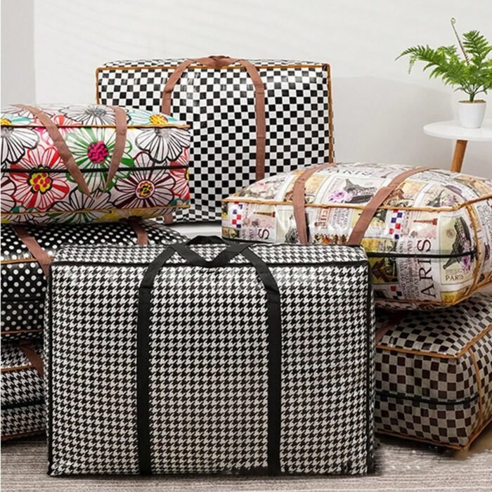 1Pc Vintage Fabric Foldable Storage Bag, Dark Brown, With Strong Zipper And Handle, Space-Saving, Heart Leaf Brand, With Random Printing And Edge Paint, For Moving, Travel, Back To School - Image 8
