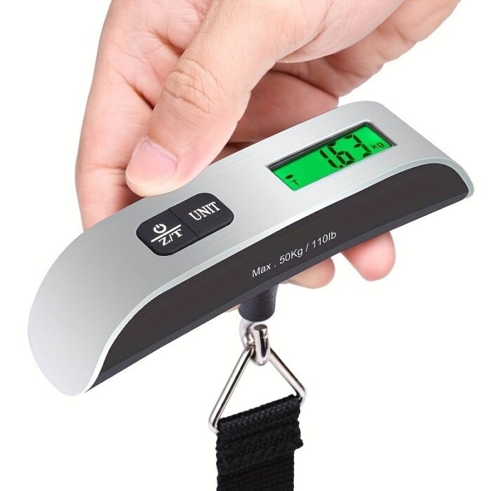 1Pc 110Lb/50Kg Accurate Digital Handheld Luggage Scale - Compact Portable Travel Scale With Backlight Lcd Display, Easy-To-Read Weight, Auto-Zero, Tare Function, And Battery-Operated Design, Batteries Included - A Must-Have For Travelers And Shoppers - Image 1