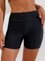 Idun2024003 Basic Versatile Swimwear Fabric High-Waist Black Square Bottoms - Image 3