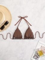 Leopard Print Triangle Halter Tie Strap Backless Sexy Bikini Top, Women'S Swimwear & Clothing - Image 2