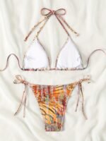 Animal Skin Print 2 Piece Set Bikini, Halter V Neck Tie Back Backless High Cut Tie Side Swimsuits, Women'S Swimwear & Clothing Triangle Top - Image 2