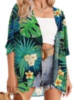 Floral Print Cover Up Cardigan, V Neck Loose Fit Half Sleeves Casual Beach Kimono, Women'S Swimwear & Clothing - Image 9