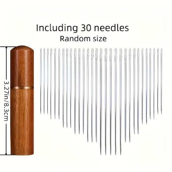 30Pcs Self-Threading Needles Set, Assorted Sizes, Wooden Storage Tubes, Easy Insertion For Elderly, Hand Sewing, Quilting, Clothing & Cross Stitch, Light & Dark Brown - Image 4