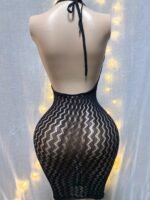1Pc Sexy Plus Size Backless Bodycon Dress - High Elasticity Fishnet Cover Up With Striped Pattern & Cut-Out Details, Form-Fitting Beachwear For Music Festivals, Vacations, Summer Swimwear (See-Through Black), Festival Attire, Seethrough Material - Image 3