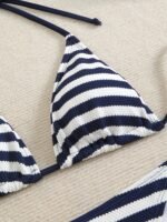 New Summer Blue And White Striped Print Sexy Tie Style Women'S Bikini Set - Image 4
