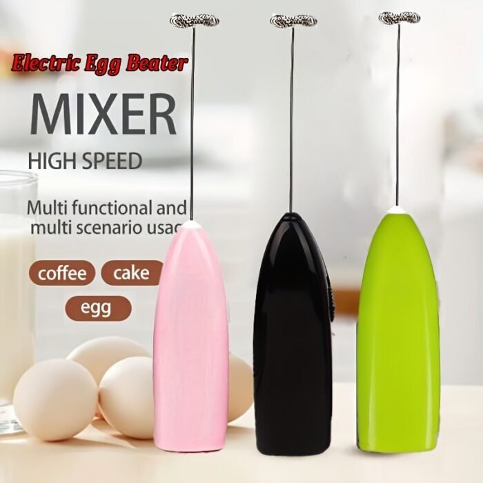 1Pc Electric Egg Beater Milk Frother - Portable Battery-Powered Handheld Whisk For Coffee, Cappuccino, Cake Batter & Eggs, 3 Colors (Pink/Black/Green), Food-Safe, No 2Xaa Batteries Included - Image 1