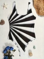 Contrast Color Backless One-Piece Swimsuit, Crew Neck Tummy Control High Cut Bathing Suits, Women'S Swimwear & Clothing - Image 9