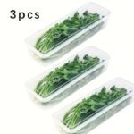 2/3/4Pcs Long Plastic Fresh-Keeping Storage Containers For Vegetables ? Refrigerator Organizer Bins For Cilantro, Green Onions, Mint, And More ? Durable Sealable Kitchen Organization Boxes Without Battery - Image 7