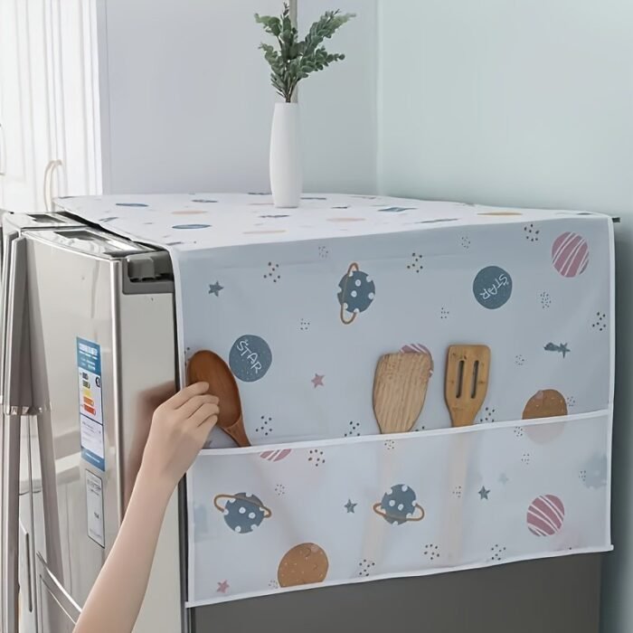 1Pc Multifunctional Drying Dust Cover With Side Pocket - Water And Oil Resistant, Easy To Clean, White Plastic, Simple Pattern, Effective Dust Control, Storage Bag, Easy To Clean Large Storage Capacity Replacement Parts For Dryer - Image 4