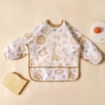 1Pc Long Sleeve Feeding Bibs For 0-3 Years Old - Washable Polyester Burp Cloth With Vibrant Orange & White Pattern, Easy Hook & Loop Closure, Perfect For Messy Meals, Mess-Free Eating | Playful Design | Durable Fabric, Bibs For Little Ones - Image 10