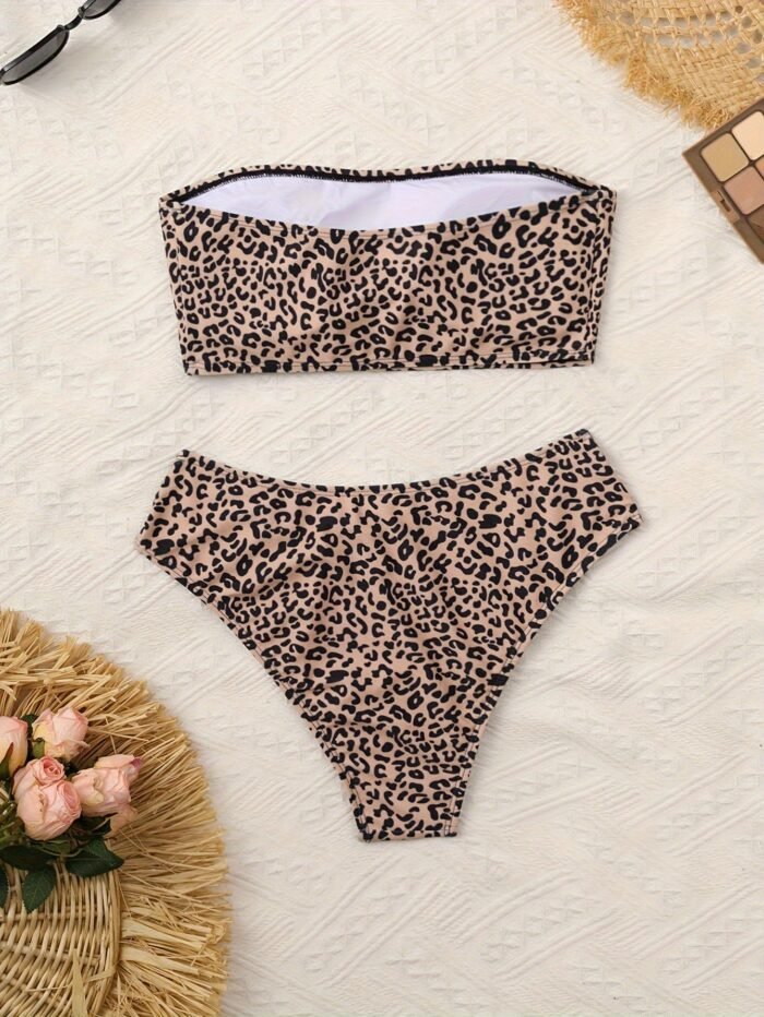 Leopard Print Bandeau Strapless Chic Sexy Style 2 Piece Set Bikini Swimsuits, Women'S Swimwear & Clothing - Image 2