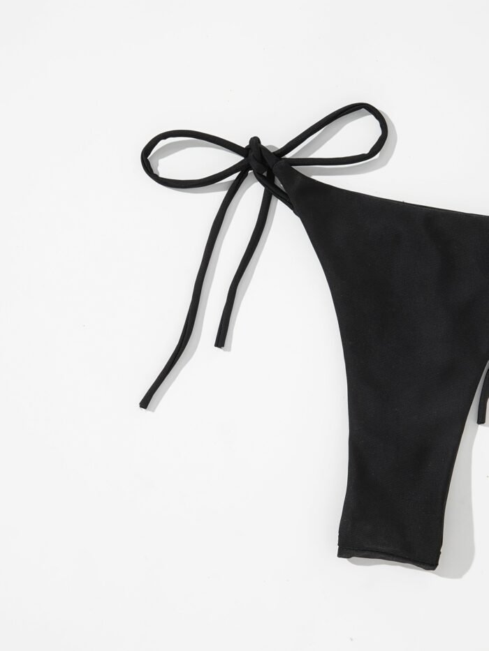 Elegant Black Three-Piece Bikini Set For Women - Sexy Halter Neck, High-Waisted Bottom & Tie-Dye Apron, Stretchy Polyester Fabric, Perfect For Poolside & Beach Wear - Image 5