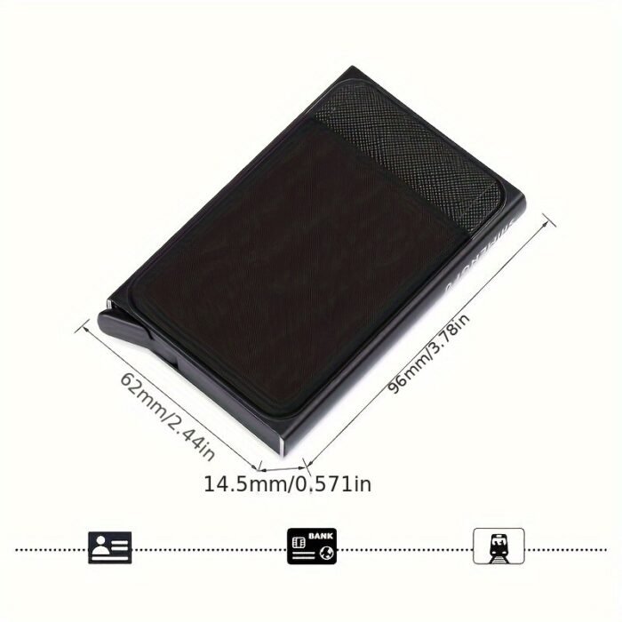 1Pc Men'S Anti-Theft Slim Aluminum Wallet, With Elasticity Back, Pouch Id Credit Card Holder, Mini Rfid Wallet, Automatic Pop Up Card Holder - Image 2