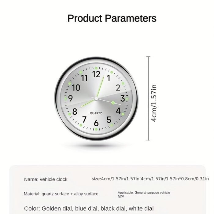 1Pc Glow Decorative Clock Car Clock Mini Quartz Analog Car Dashboard Time Stick-On Clock Watch For Car Decoration Exclusive For High-End Cars - Image 2