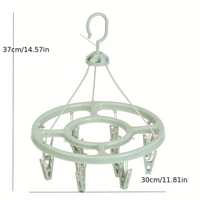 1Pc12 Clip Round Drying Rack Plastic 360 Degree Windproof Hanging Socks Hanger Multifunctional Infant Toddler Clothes Storage Hanger Hook Underwear Rack Kids Clip Drying Rack For Wardrobe Finishing Halloween Christmas Gift - Image 2