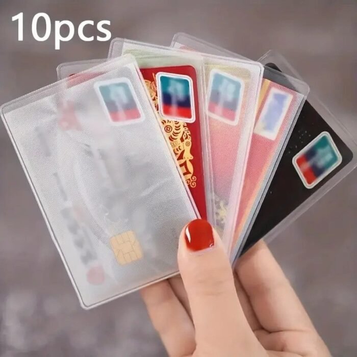 10-Pack Durable Waterproof Pvc Card Sleeves - Scratch-Resistant Transparent Credit & Id Card Protector Cases, Hand Washable, Unlined, Neutral Style - Image 3