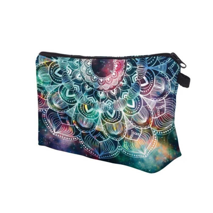 3D Galaxy Mandalora Makeup Pouch - Vibrant Cosmic Pattern Polyester Cosmetic Bag With Zipper, Portable Organizer For Travel & Gifts, Ideal For Holidays, Travel Organizer|Vibrant Cosmic Design|Zippered Pouch, Makeup Pouches - Image 2