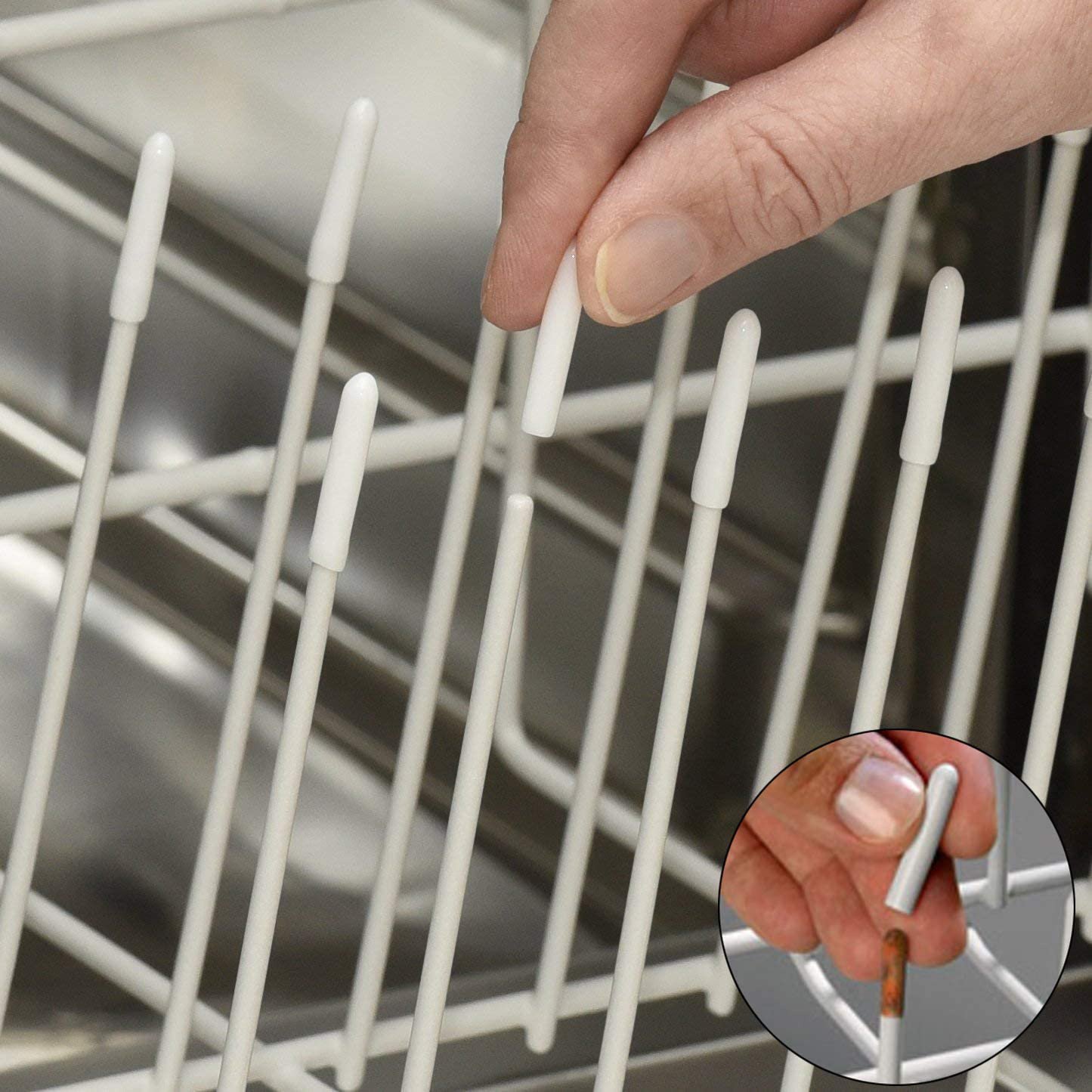product-open-2023-04-23-1682252707184-789e9d8d34bb4b45853d51815fa9a17e-goods.jpeg 100Pcs Dishwasher Prong Rack Tip Tine Cover Caps, Flexible Round End Caps Shelf Organizer Tip Caps Wire Thread Protector Cover, 1.5/2.49Cm Long - Image 1