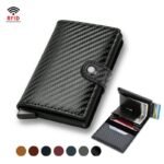 1Pc Men'S Aluminium Alloy Rfid Wallet With Carbon Fiber Pattern, Credit Cards For Men Und Women, Rfid Mini Business Card Holder