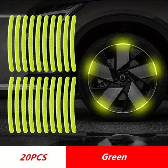 20Pcs Reflective Car Wheel Stickers - Enhance Visibility And Safety At Night - Green And Silvery Tire Warning Stickers For Motorcycles And Vehicles - Image 2