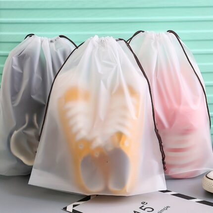 5Pcs Semitransparent Drawstring Shoes Bags, Portable Clothing And Towel Organizer, Perfect Shoes Protector Bags For Travel Use