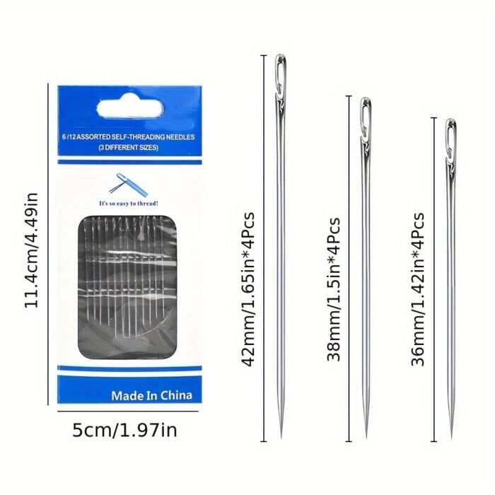 12Pcs Self-Threading Sewing Needles - Easy Thread Side Opening, Multi-Size For Hand Stitching & Darning, Durable Metallic Finish, Perfect For Beginners & Experts Alike, Sewing Accessories - Image 5