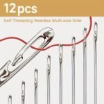 12Pcs Self-Threading Sewing Needles - Easy Thread Side Opening, Multi-Size For Hand Stitching & Darning, Durable Metallic Finish, Perfect For Beginners & Experts Alike, Sewing Accessories