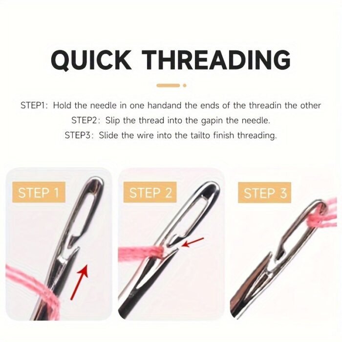12Pcs Self-Threading Sewing Needles - Easy Thread Side Opening, Multi-Size For Hand Stitching & Darning, Durable Metallic Finish, Perfect For Beginners & Experts Alike, Sewing Accessories - Image 2