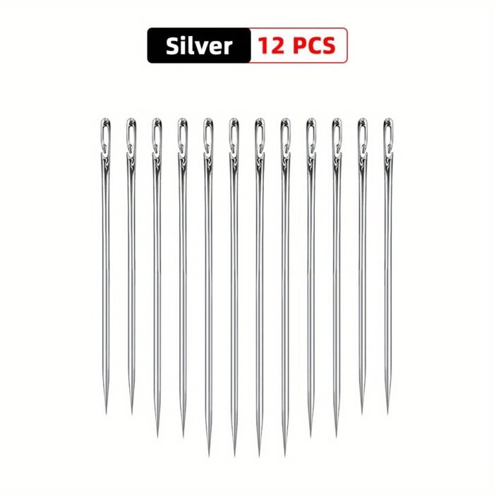 12Pcs Self-Threading Sewing Needles - Easy Thread Side Opening, Multi-Size For Hand Stitching & Darning, Durable Metallic Finish, Perfect For Beginners & Experts Alike, Sewing Accessories - Image 4