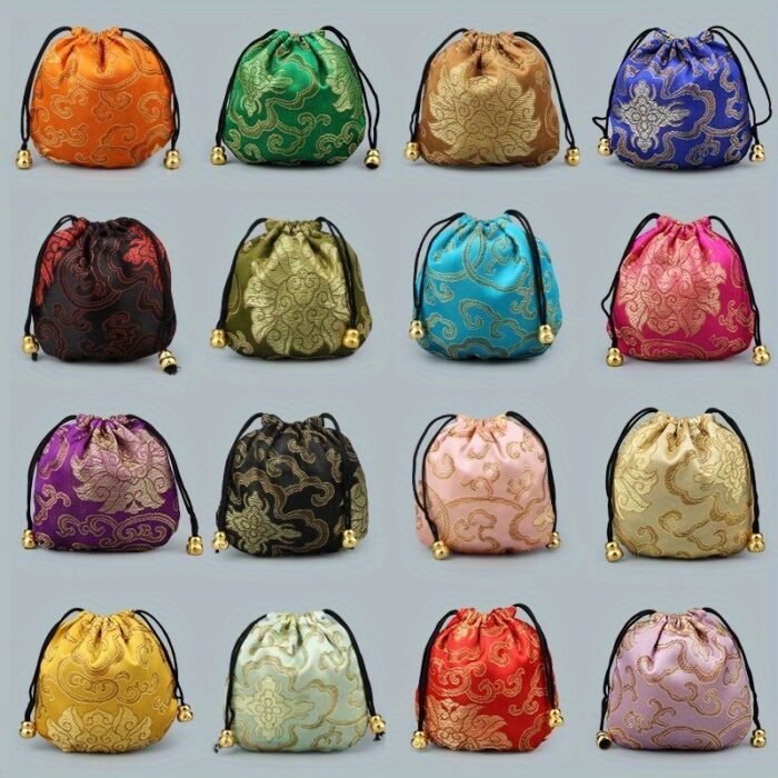 1Pc Lucky Drawstring Bag, Mini Pouch, Bead Bracelet Bag, Jewelry Ornament Bag, Auspicious Cloud Designed Lucky Bag, Small Gift Pouch - Image 4