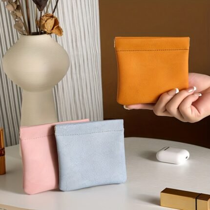 1Pc High Quality Mini Storage Pouch - Self-Closing Lightweight Travel Organizer For Coins, Lipstick, Makeup - Compact Multi-Functional Clutch In Sky Blue, Orange, Pink, Green, Vibrant Color Selection | Smooth Texture Finish, High Quality Bag