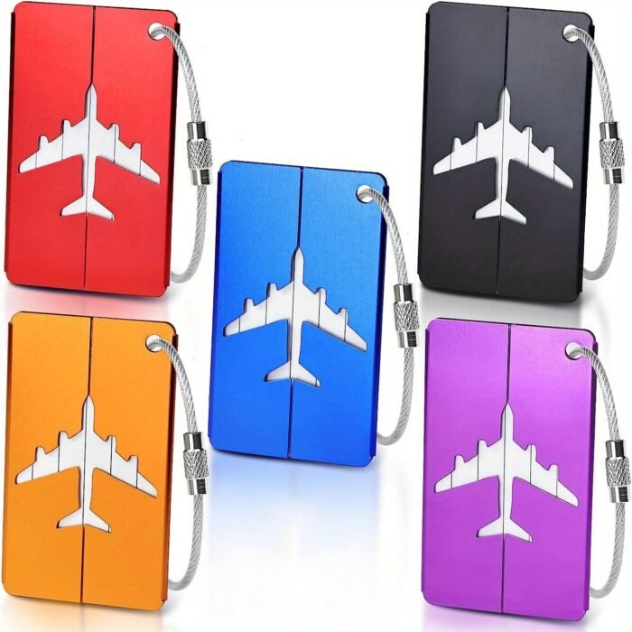 5Pcs Luggage Tags Set, Simple Pattern Tag, Steel Ring Luggage Tag, Airplane Boarding Tag, Travel Identification Tag, Office Business Trip Supplies Accessories - Image 3