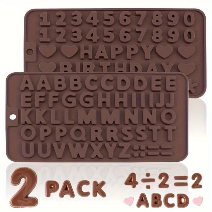 2Pcs Silicone Chocolate Letter And Number Mold - Non-Stick For Easy Release - Ideal For Cake Decoration And Birthday Parties, Creative Ice Cube Mold, Suitable For Refrigerators - Image 2