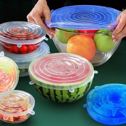 6Pcs Silicone Stretch Lids, Reusable Durable Food Storage Lids For Bowls, 6 Different Sizes To Fit Most Containers, Dishwasher And Refrigerator Safe Storage, Kitchen Supplies
