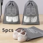 5Pcs Set Of High-Quality Shoe Bags With Drawstring Zippers, Transparent Grey, Easy To Identify & Save Space & Suitable For Travel Storage, Durable Plastic Shoe Bags, Suitable For Shoes And Footwear, Minimalist Design | Zipper Closure - Image 2