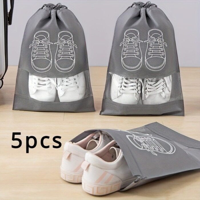 5Pcs Set Of High-Quality Shoe Bags With Drawstring Zippers, Transparent Grey, Easy To Identify & Save Space & Suitable For Travel Storage, Durable Plastic Shoe Bags, Suitable For Shoes And Footwear, Minimalist Design | Zipper Closure - Image 2