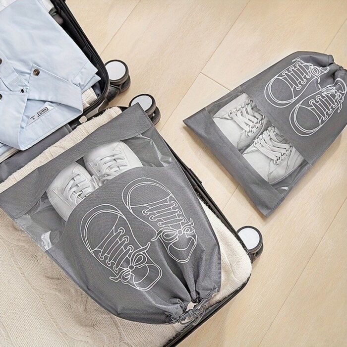 5Pcs Set Of High-Quality Shoe Bags With Drawstring Zippers, Transparent Grey, Easy To Identify & Save Space & Suitable For Travel Storage, Durable Plastic Shoe Bags, Suitable For Shoes And Footwear, Minimalist Design | Zipper Closure - Image 5