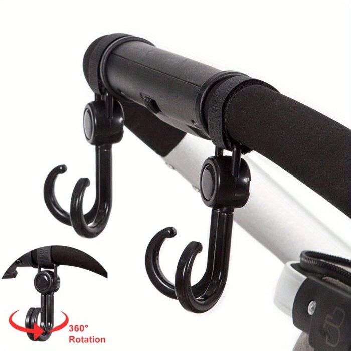 2Pcs-360? Rotating Multipurpose Stroller Hooks ? Durable Cart & Bike Hanger, Organizer Accessory For Parents, Travel Hook - Image 4